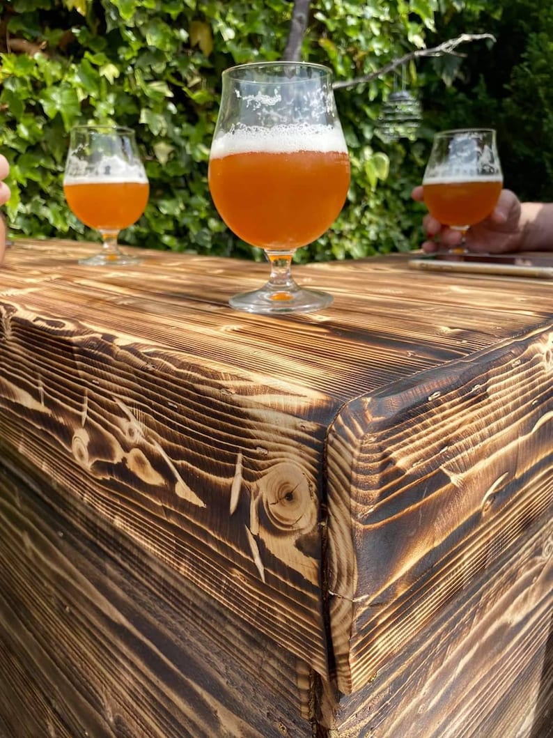 J-Shaped Rustic Garden Bar | Handmade Scorched Wood Home Bar UK
