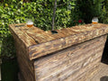 J-Shaped Rustic Garden Bar | Handmade Scorched Wood Home Bar UK