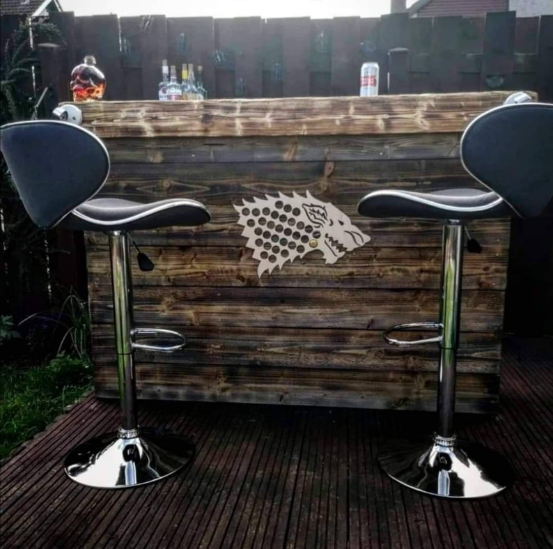 J-Shaped Rustic Garden Bar | Handmade Scorched Wood Home Bar UK