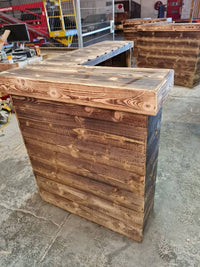 Rustic L-Shaped Wooden Bar Set with 4 Stools | UK Handmade Home Bar Furniture