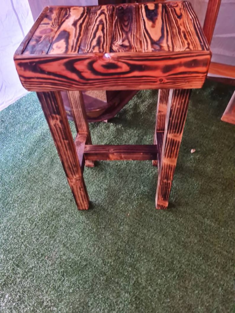 Rustic L-Shaped Wooden Bar Set with 4 Stools | UK Handmade Home Bar Furniture